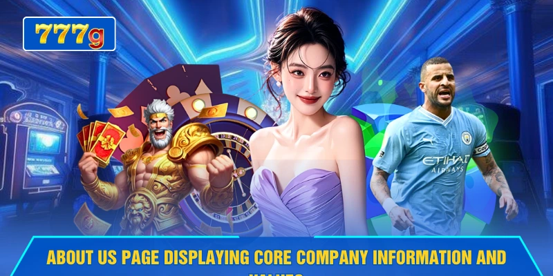 About us page displaying core company information and values