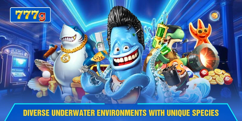 Diverse underwater environments with unique species