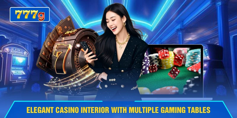 Elegant casino interior with multiple gaming tables