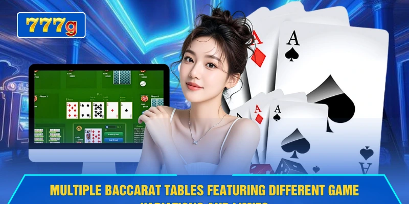 Multiple Baccarat tables featuring different game variations and limits