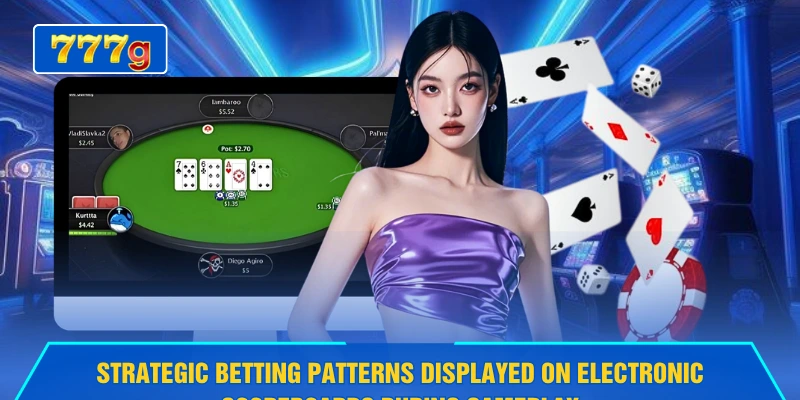 Strategic betting patterns displayed on electronic scoreboards during gameplay